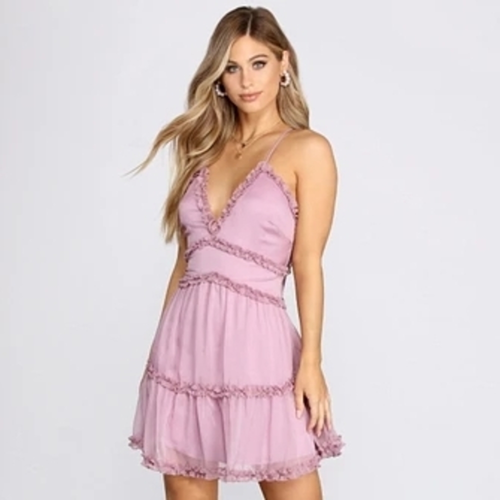 Windsor Lavender Purple Sweet And Flirty Chiffon Mini Dress Size Small